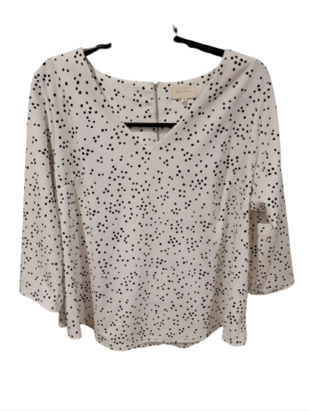 Mellowday Women's White V-Neck Printed Blouse Zipper Back 1X - Picture 2 of 12